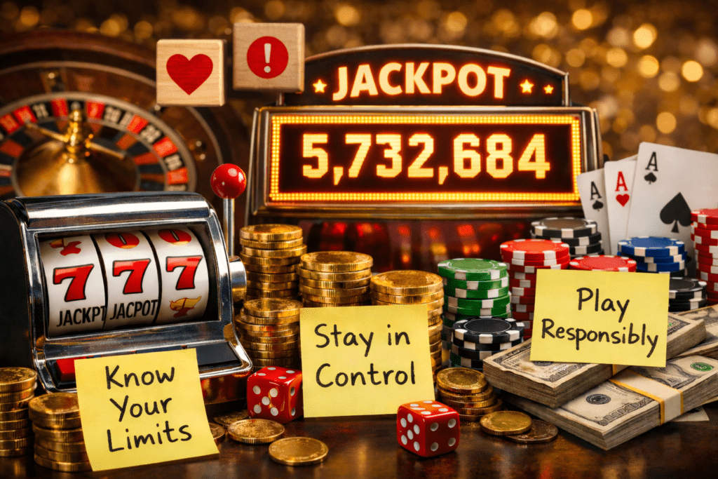 Progressive jackpot casinos shown through a composite of slot and table game elements