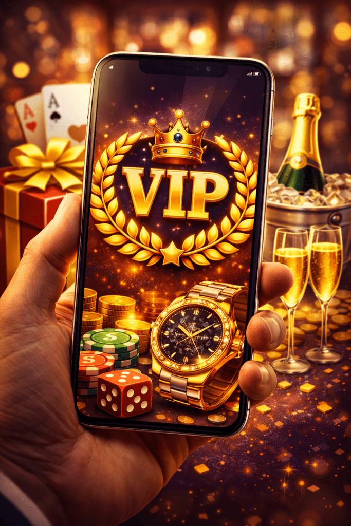 VIP Casinos 2026: Tiered Rewards, Elite Perks & Player Benefits 3 Mobile VIP casinos shown on a smartphone with exclusive rewards, luxury bonuses, premium casino features, and high-value player perks